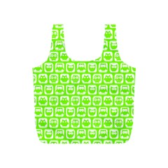 Lime Green And White Owl Pattern Full Print Recycle Bags (s)  by GardenOfOphir