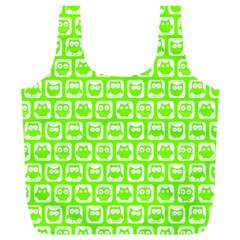 Lime Green And White Owl Pattern Full Print Recycle Bags (l)  by GardenOfOphir