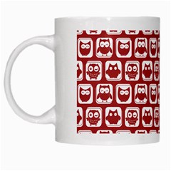 Red And White Owl Pattern White Mugs by GardenOfOphir