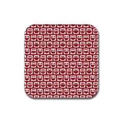 Red And White Owl Pattern Rubber Coaster (square)  by GardenOfOphir