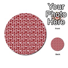 Red And White Owl Pattern Multi-purpose Cards (round)  by GardenOfOphir