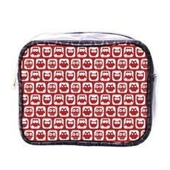 Red And White Owl Pattern Mini Toiletries Bags by GardenOfOphir