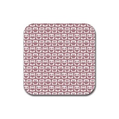 Light Pink And White Owl Pattern Rubber Coaster (square)  by GardenOfOphir