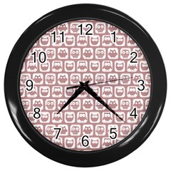 Light Pink And White Owl Pattern Wall Clocks (black) by GardenOfOphir