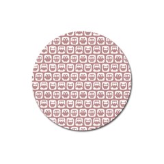 Light Pink And White Owl Pattern Magnet 3  (round) by GardenOfOphir