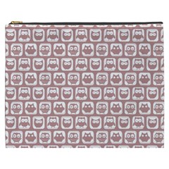 Light Pink And White Owl Pattern Cosmetic Bag (xxxl)  by GardenOfOphir