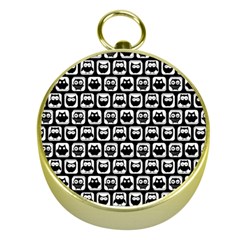 Black And White Owl Pattern Gold Compasses by GardenOfOphir