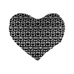 Black And White Owl Pattern Standard 16  Premium Flano Heart Shape Cushions Front