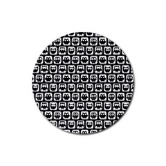 Black And White Owl Pattern Rubber Coaster (round)  by GardenOfOphir