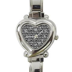 Black And White Owl Pattern Heart Italian Charm Watch by GardenOfOphir