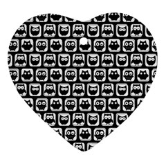 Black And White Owl Pattern Heart Ornament (2 Sides) by GardenOfOphir