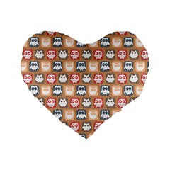 Colorful Whimsical Owl Pattern Standard 16  Premium Heart Shape Cushions by GardenOfOphir