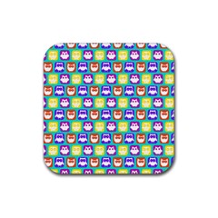 Colorful Whimsical Owl Pattern Rubber Coaster (square)  by GardenOfOphir