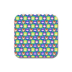 Colorful Whimsical Owl Pattern Rubber Square Coaster (4 Pack)  by GardenOfOphir