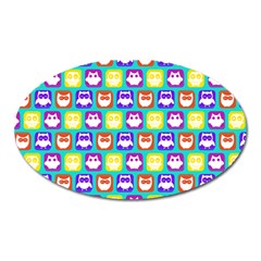 Colorful Whimsical Owl Pattern Oval Magnet by GardenOfOphir