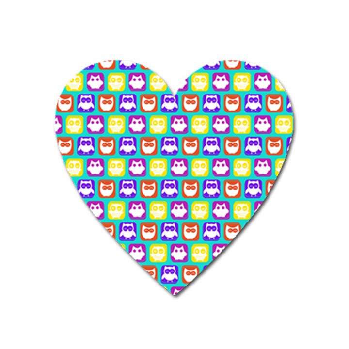 Colorful Whimsical Owl Pattern Heart Magnet