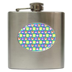 Colorful Whimsical Owl Pattern Hip Flask (6 Oz) by GardenOfOphir