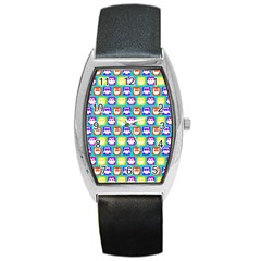 Colorful Whimsical Owl Pattern Barrel Metal Watches by GardenOfOphir