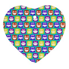 Colorful Whimsical Owl Pattern Heart Ornament (2 Sides) by GardenOfOphir