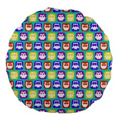 Colorful Whimsical Owl Pattern Large 18  Premium Flano Round Cushions