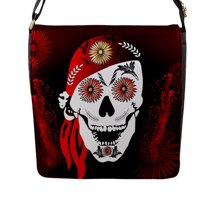 Funny Happy Skull Flap Messenger Bag (L) 