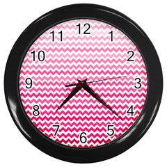 Pink Gradient Chevron Wall Clocks (Black)