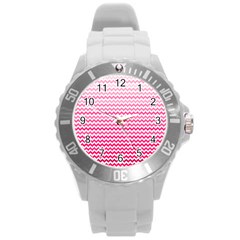 Pink Gradient Chevron Round Plastic Sport Watch (L)