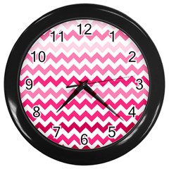 Pink Gradient Chevron Large Wall Clocks (black)