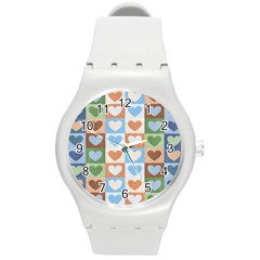 Hearts Plaid Round Plastic Sport Watch (M)