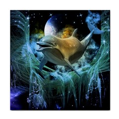 Funny Dolphin In The Universe Tile Coasters