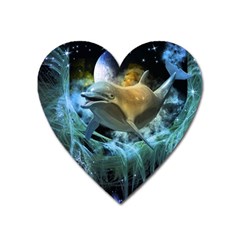 Funny Dolphin In The Universe Heart Magnet