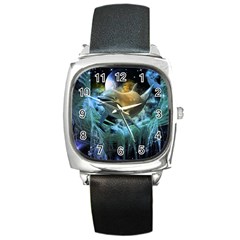 Funny Dolphin In The Universe Square Metal Watches