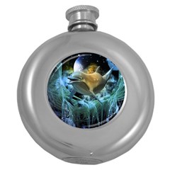 Funny Dolphin In The Universe Round Hip Flask (5 Oz)