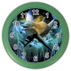 Funny Dolphin In The Universe Color Wall Clocks