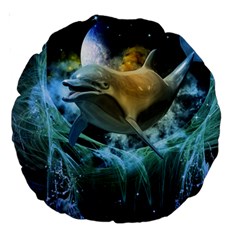 Funny Dolphin In The Universe Large 18  Premium Round Cushions