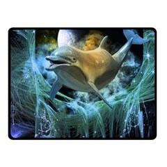 Funny Dolphin In The Universe Double Sided Fleece Blanket (small) 