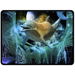 Funny Dolphin In The Universe Double Sided Fleece Blanket (large) 