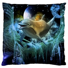 Funny Dolphin In The Universe Large Flano Cushion Cases (one Side) 