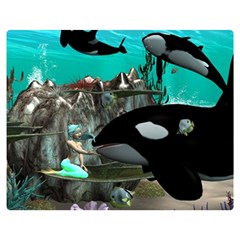 Cute Mermaid Playing With Orca Double Sided Flano Blanket (medium)  by FantasyWorld7