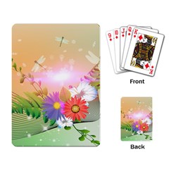 Wonderful Colorful Flowers With Dragonflies Playing Card by FantasyWorld7