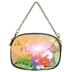 Wonderful Colorful Flowers With Dragonflies Chain Purses (two Sides)  by FantasyWorld7