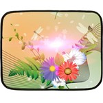 Wonderful Colorful Flowers With Dragonflies Fleece Blanket (Mini) 35 x27  Blanket