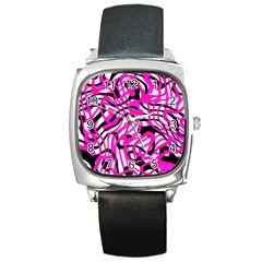Ribbon Chaos Pink Square Metal Watches by ImpressiveMoments