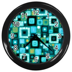 Teal Squares Wall Clocks (black) by KirstenStar