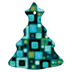 Teal Squares Christmas Tree Ornament (2 Sides) by KirstenStar