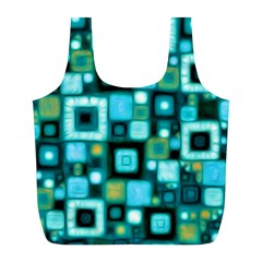 Teal Squares Full Print Recycle Bags (l)  by KirstenStar