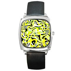 Ribbon Chaos Yellow Square Metal Watches by ImpressiveMoments