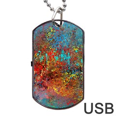 Abstract In Red, Turquoise, And Yellow Dog Tag Usb Flash (two Sides)  by digitaldivadesigns