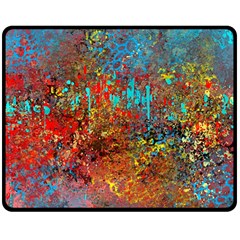 Abstract In Red, Turquoise, And Yellow Double Sided Fleece Blanket (medium)  by digitaldivadesigns