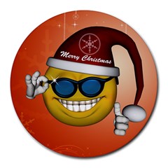 Funny Christmas Smiley With Sunglasses Round Mousepads